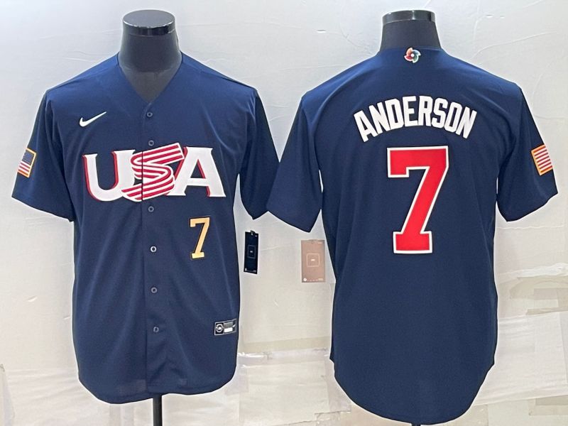 Men 2023 World Cub USA #7 Anderson Blue Nike MLB Jersey2